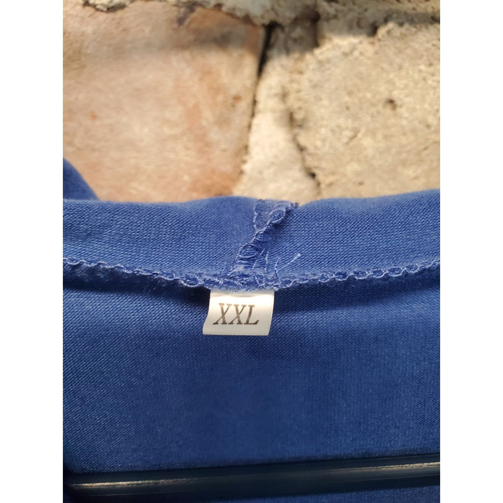 Mens Hooded T Shirt Short Sleeve XXL Blue Loose Fit Raglan Pullover