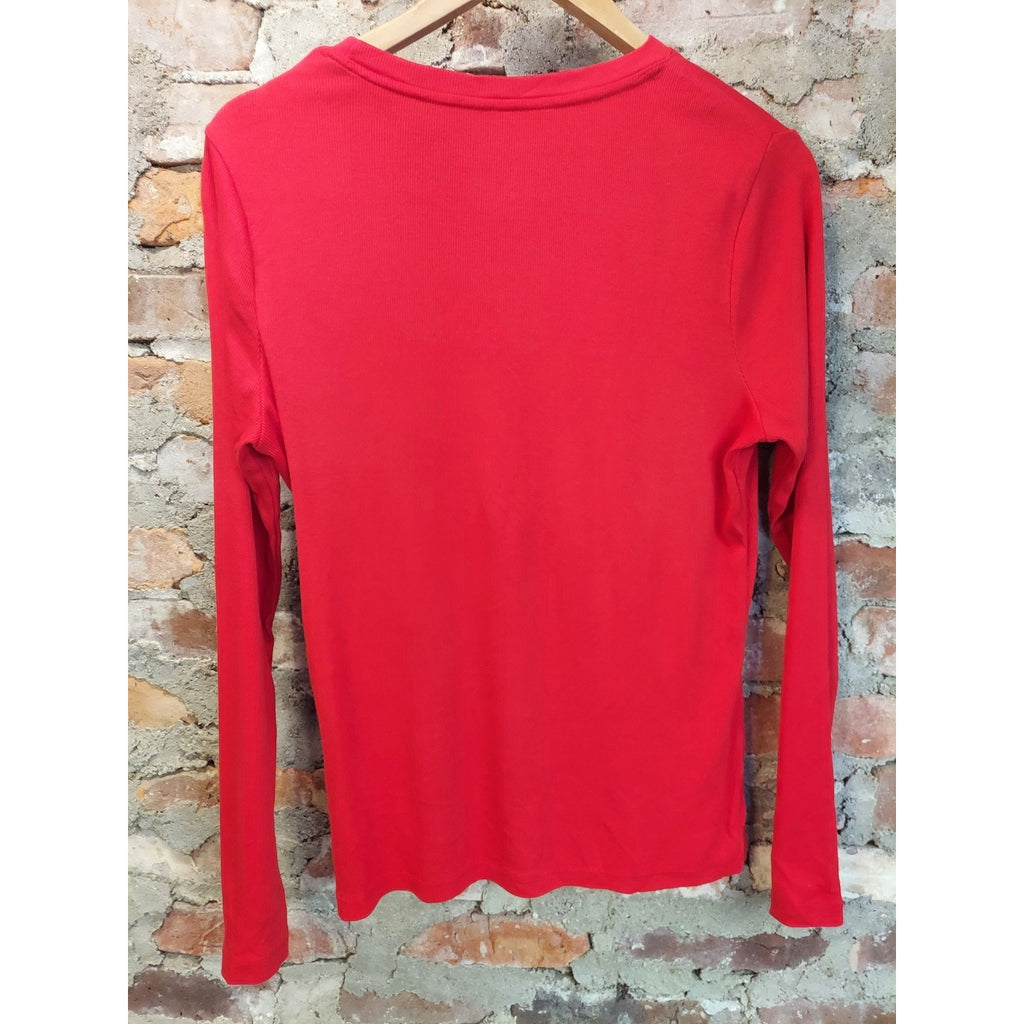 A New Day Womens Long Sleeve T-Shirt Medium Red Crewneck Ribbed Casual