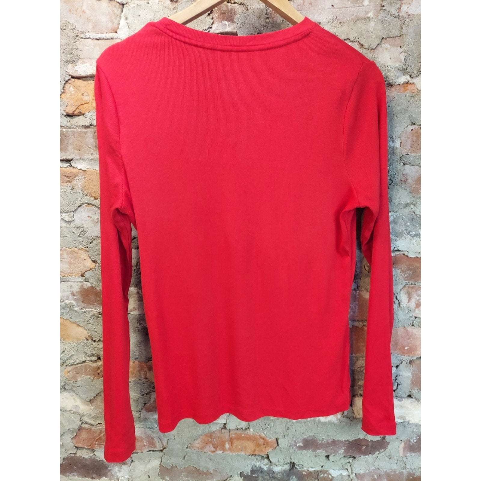 A New Day Womens Long Sleeve T-Shirt Medium Red Crewneck Ribbed Casual