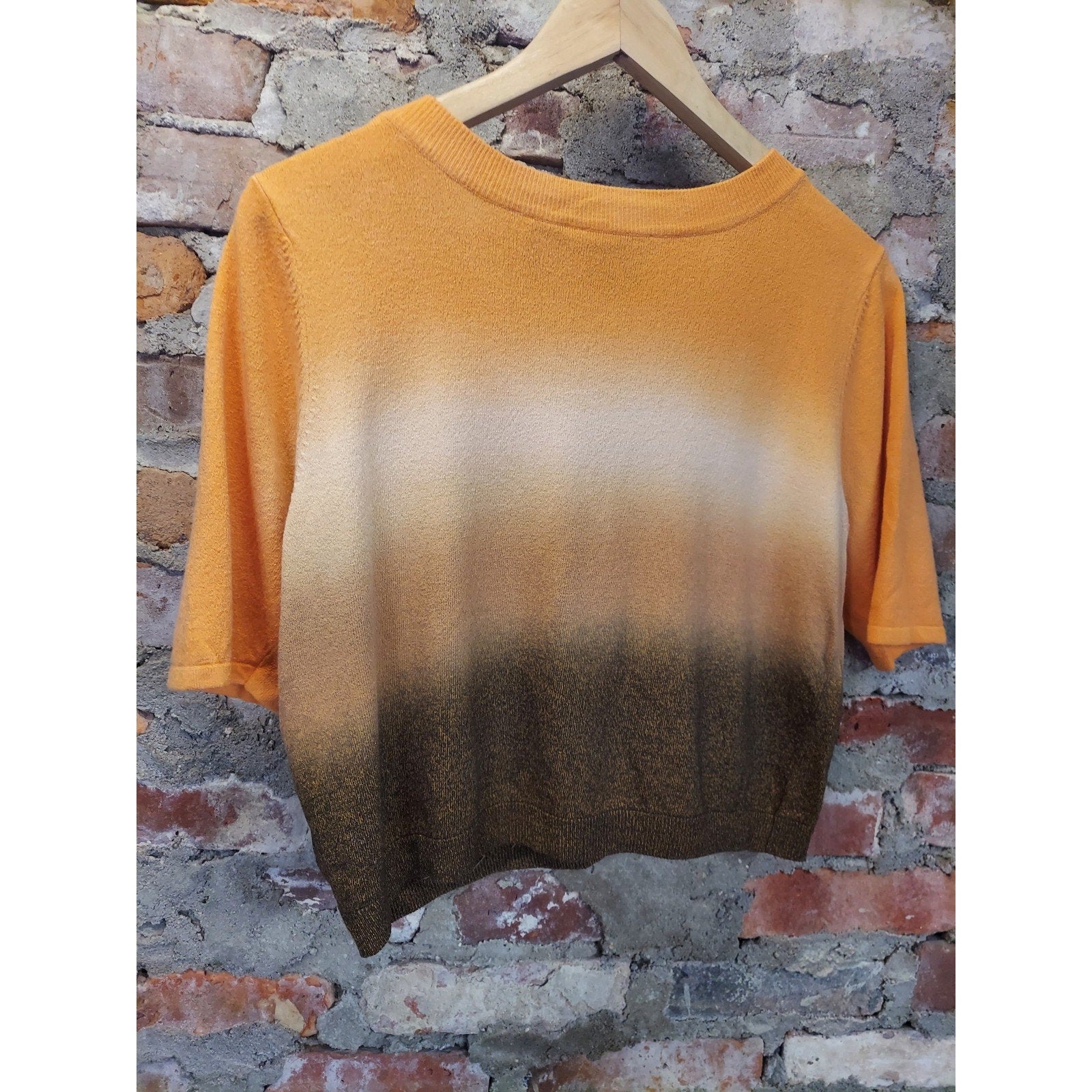Christine Rotelli Womens Cropped Cardigan M Orange Brown Ombre Sequin V Neck