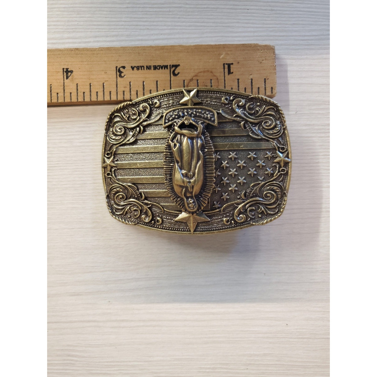Our Lady Of Guadalupe Virgin Mary Belt Buckle American Flag Western New