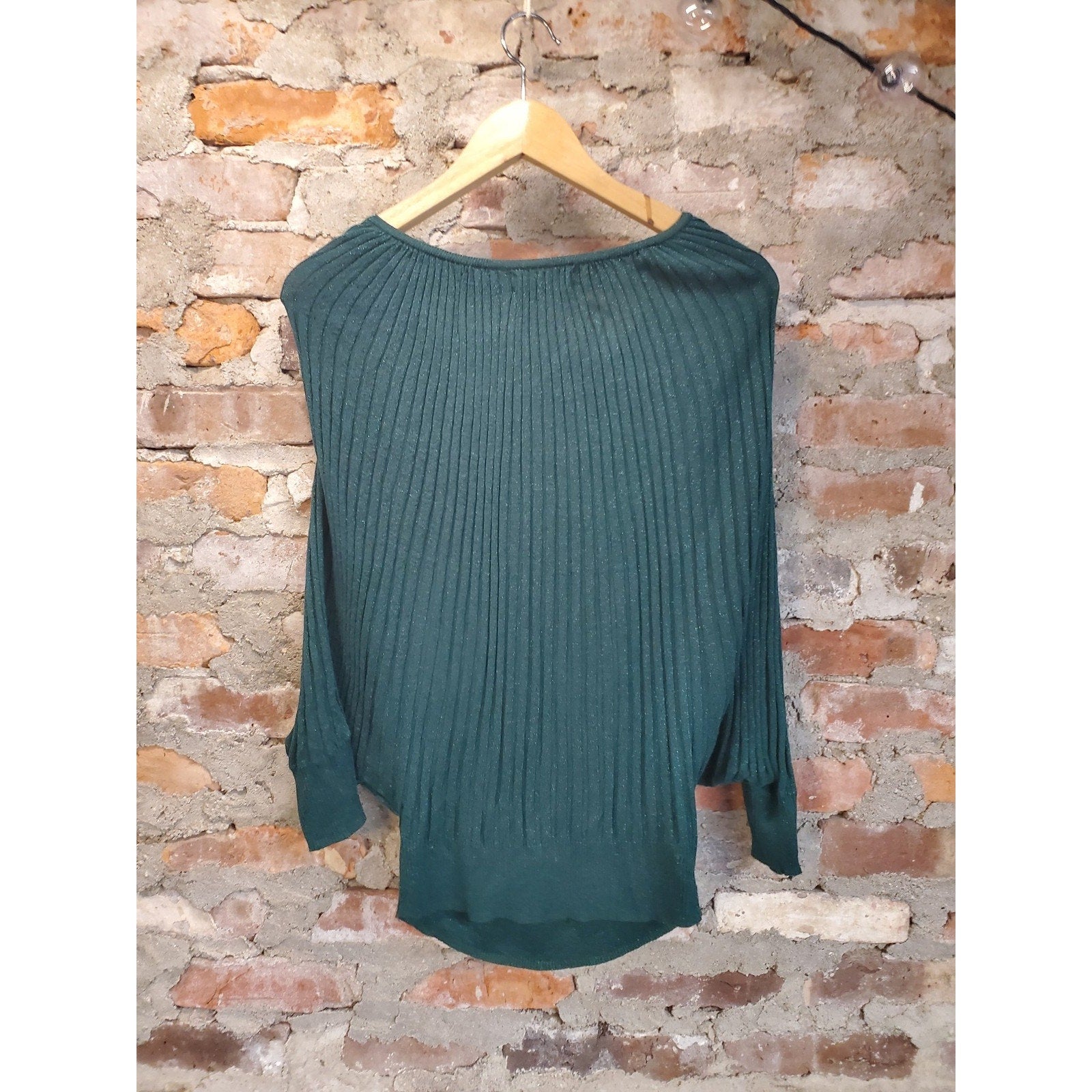 7th Avenue New York Company Womens Emerald Green Shimmer Ribbed Dolman Sweater M