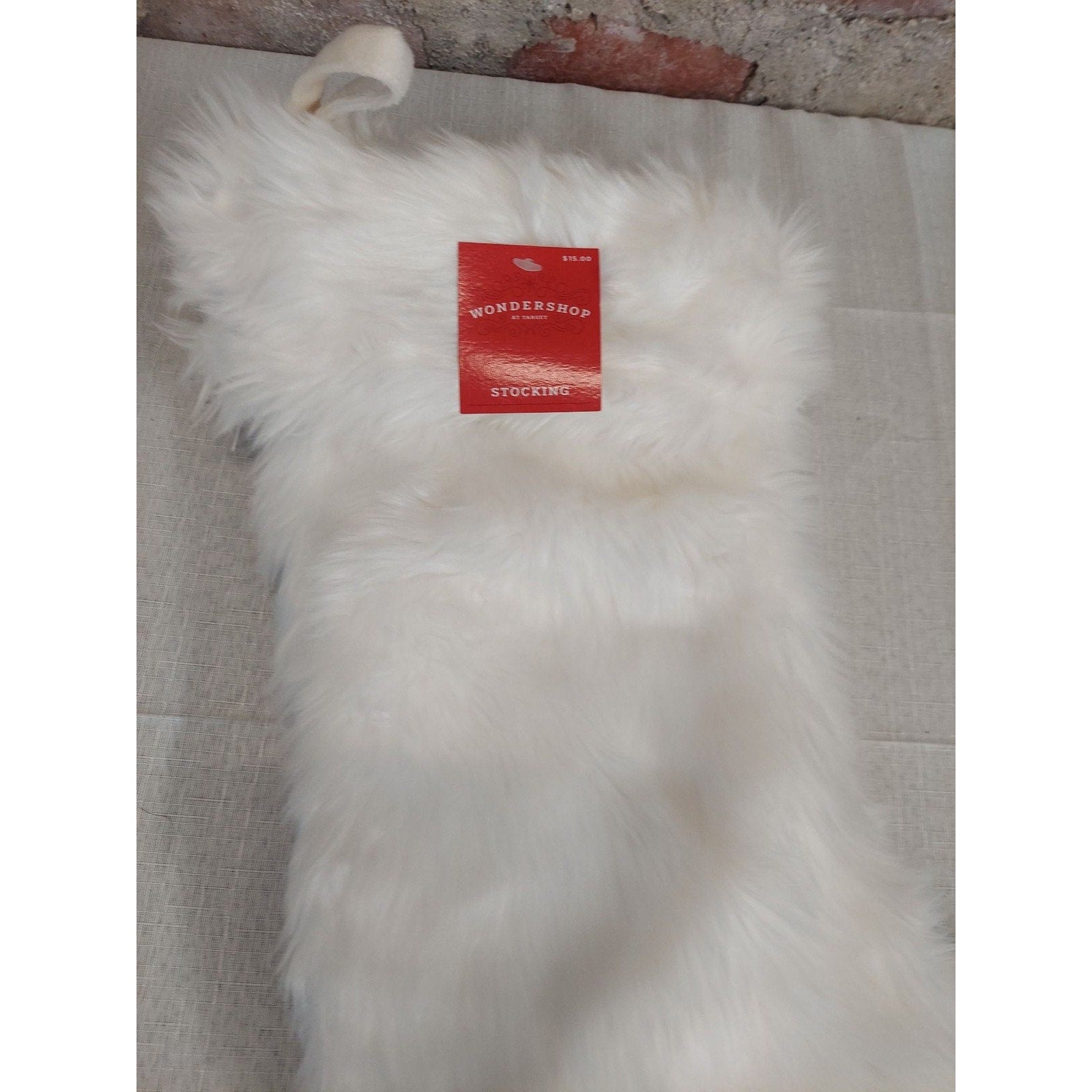 Wondershop Christmas Stocking White Faux Fur Plush Holiday Mantel Decor NWT