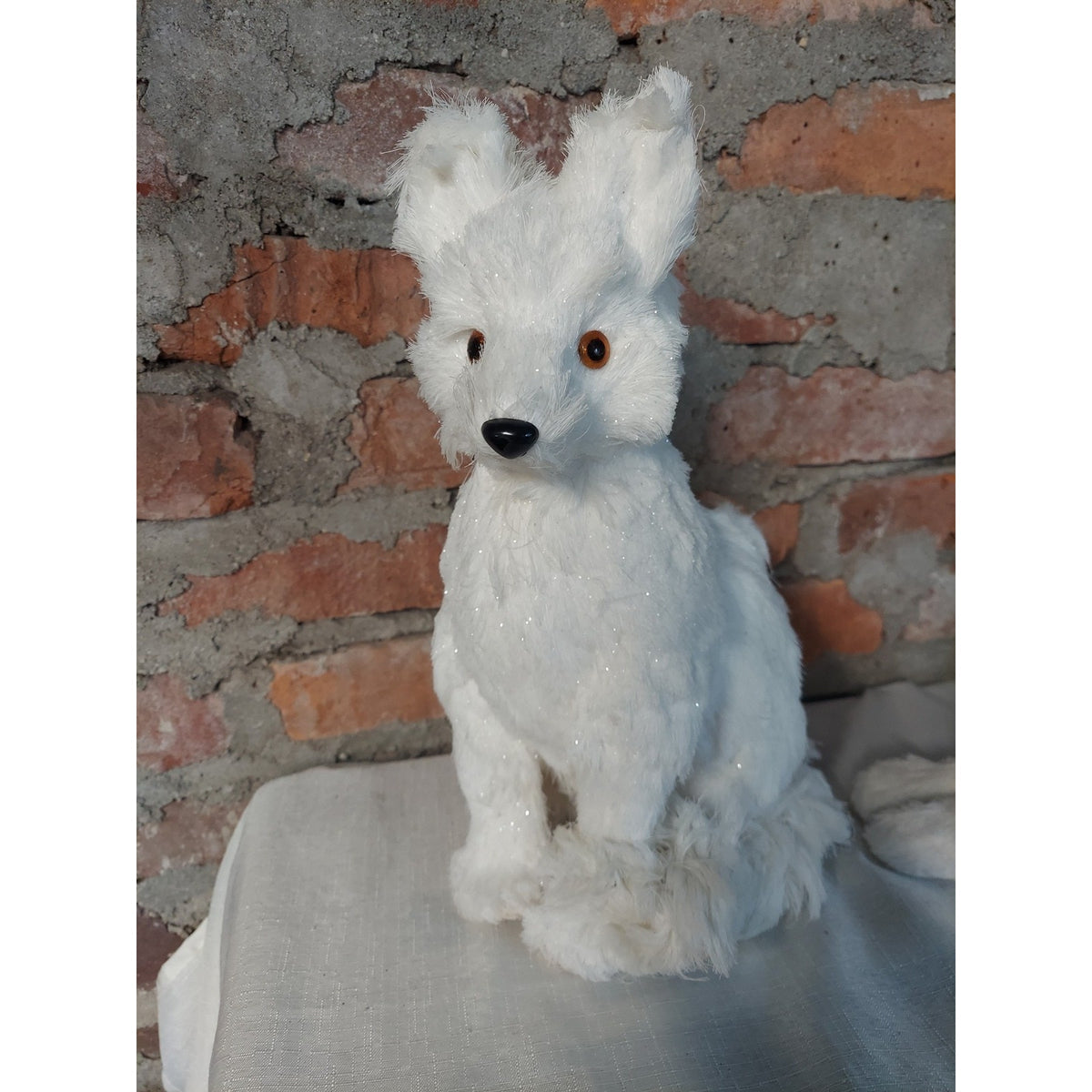 White Fox Squirrel Faux Fur Animal Figures Lot 3 Winter Holiday Decor Glitter