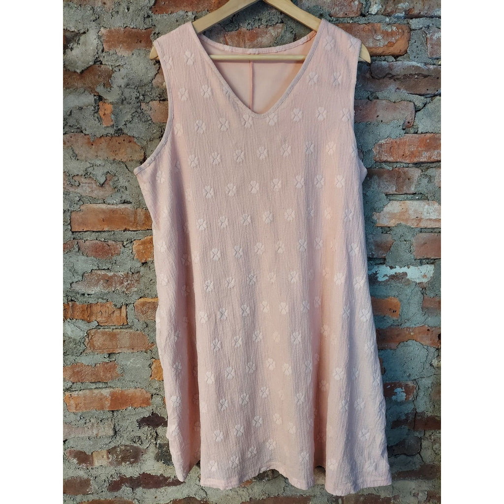 Shein Curve Womens Dress Size 1X Pink Sleeveless V-Neck Textured Shift