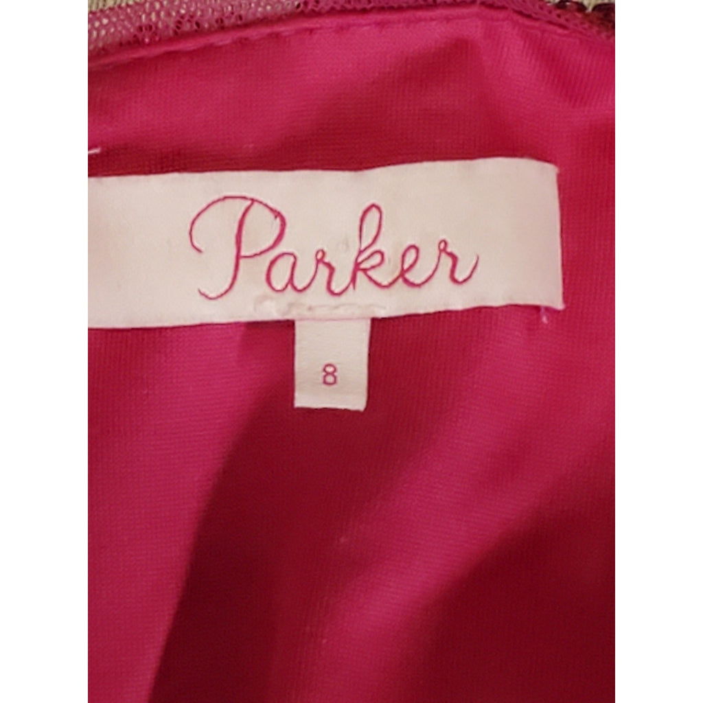 Parker Womens Fuchsia Sequin Mini Dress Size 8 Long Sleeve V Neck Ruched Bodycon