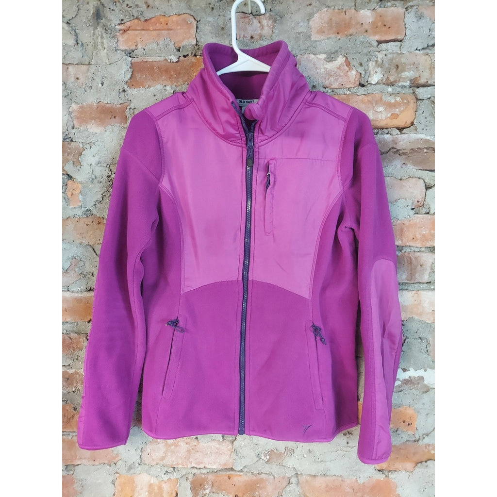 Old Navy Womens Fleece Jacket Small Petite Purple Colorblock Full Zip Pockets