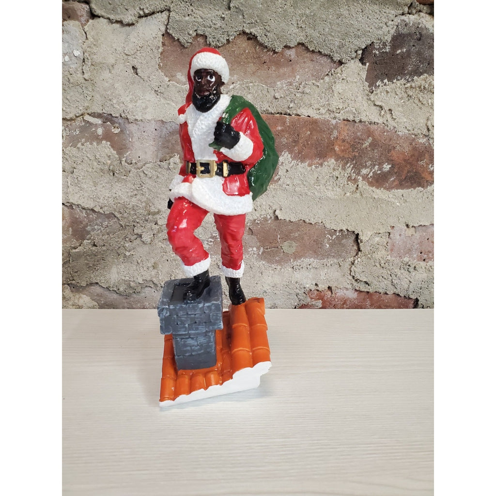 African American Black Santa Claus Figurine On Chimney Christmas Holiday Decor