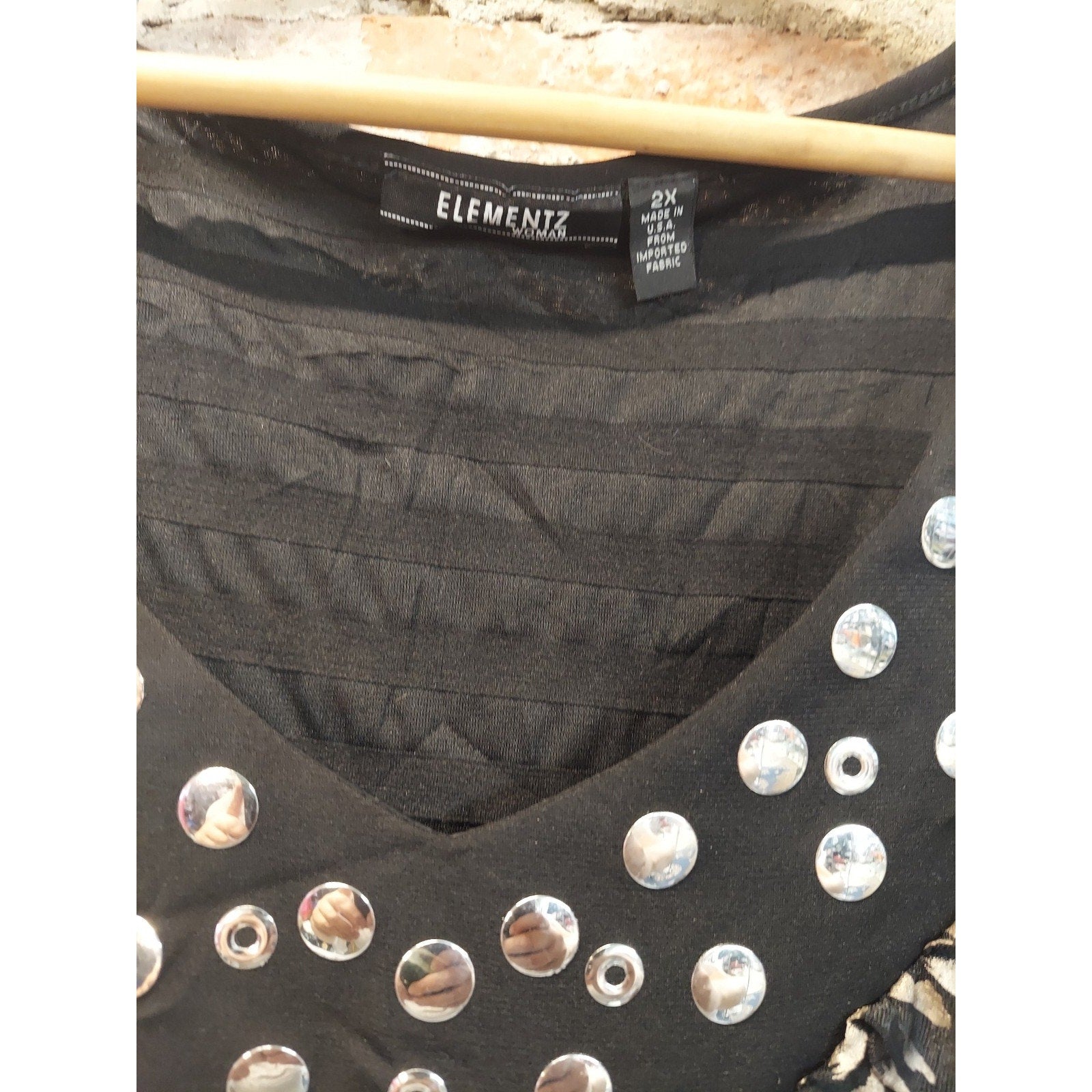 ELEMENTZ Nina B Womens 2X Multicolor Animal Print Studded V Neck Tank Top