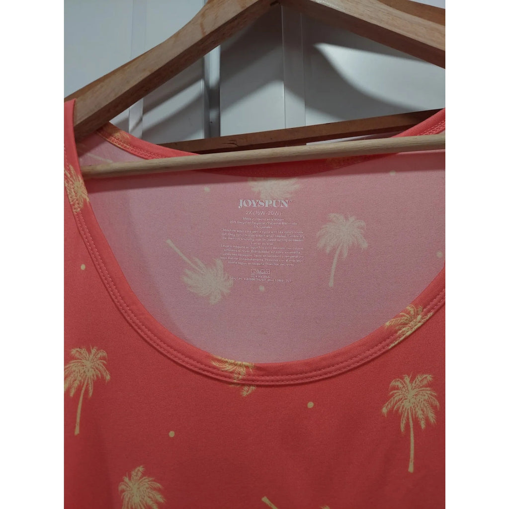 Joyspun Womens Tank Top XXL 20W Coral Palm Tree Print Sleeveless Summer