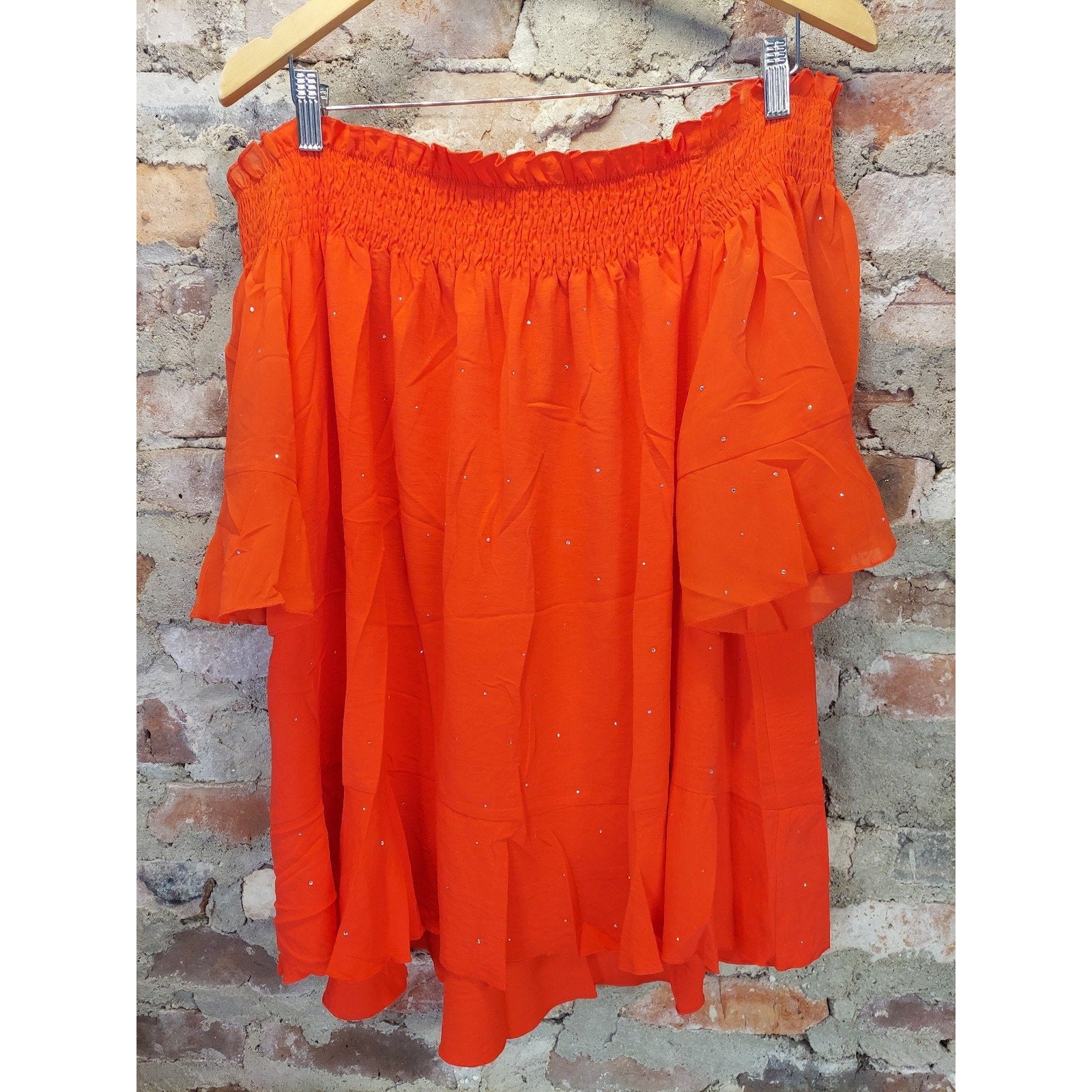 SCOMCHIC Womens Off Shoulder Blouse 3XL Orange Smocked Neck Flutter Sleeve