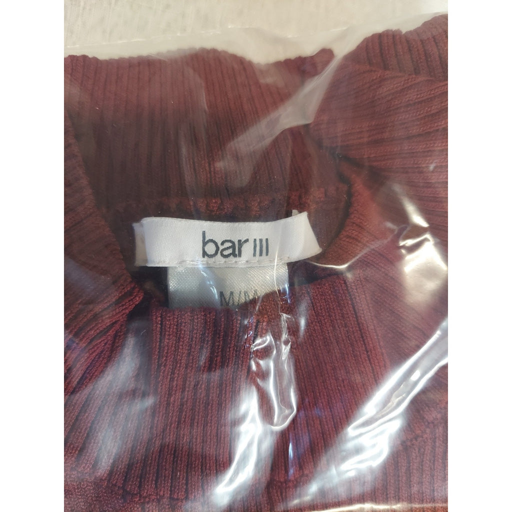 Bar III Womens Mock Neck Cold Shoulder Bodycon Dress Medium Burgundy Ribbed Knit