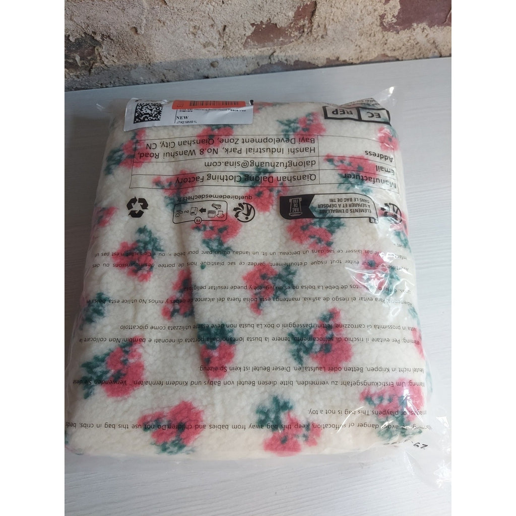 Womens Sz XL Sherpa Fleece Vest Cream Floral Print Sleeveless Open Front New
