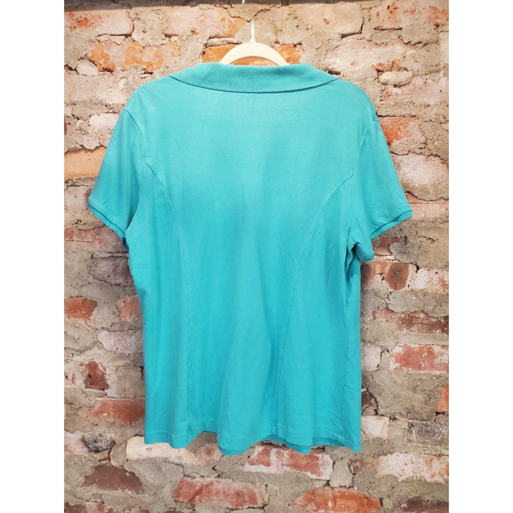 Riders by Lee Womens Polo Shirt XXL Teal Short Sleeve Collared Button Front