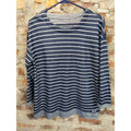 Lands End Pullover Sweater Navy White Striped 3/4 Sleeve Boat Neck Knit