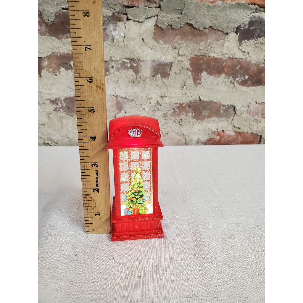 London Red Telephone Booth Mini Christmas Glitter Globe Holiday Decor 3 Inch
