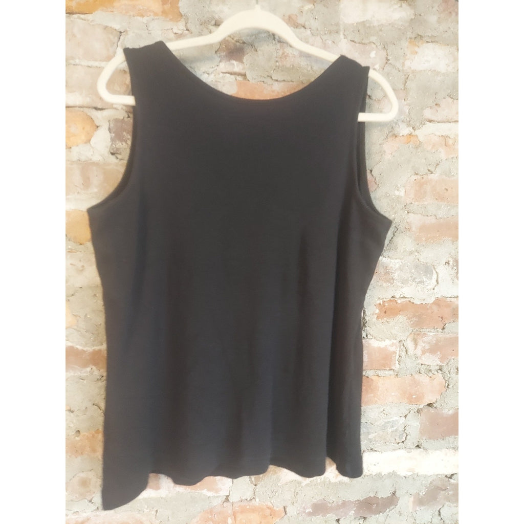 SO perfect fit Womens Tank Top 18/20W Black Ribbed Lace Trim V Neck Sleeveless