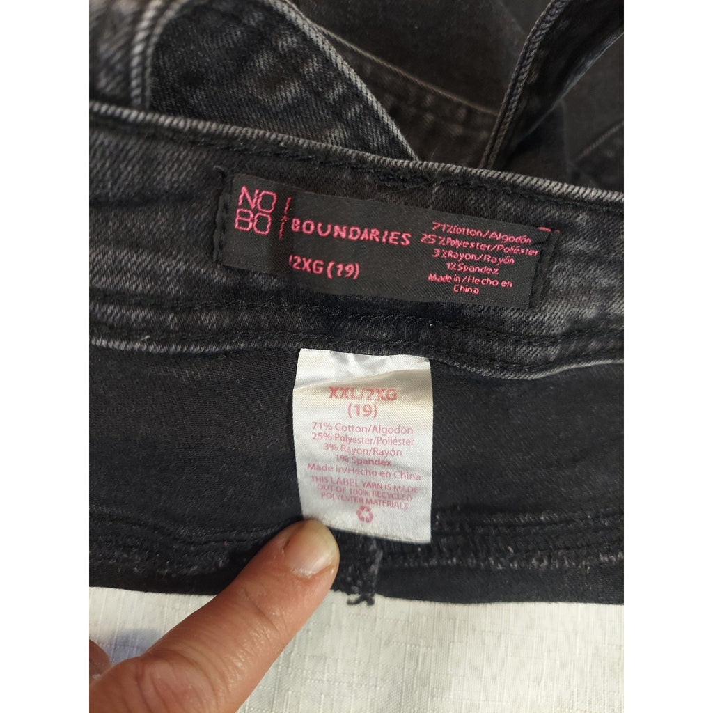 No Boundaries Womens Denim Shortalls 2XG 19 Black Distressed Adjustable Straps