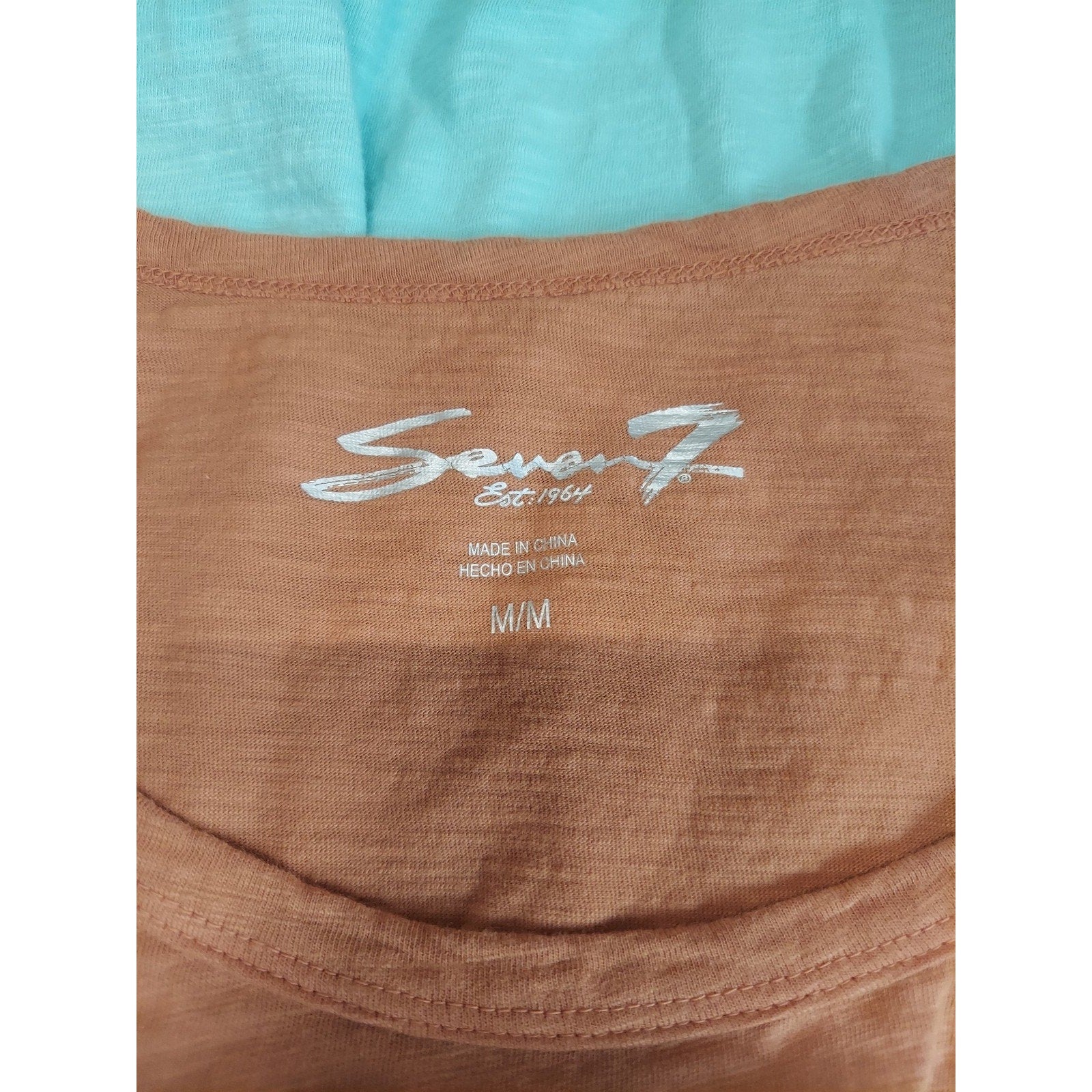 Seven7 Womens Medium 3/4 Sleeve Top Orange Teal Ombre Dip Dye High Low Hem Scoop