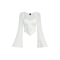 Womens XS White Square Neck Crinkle Texture Bell Sleeve Long Sleeve Top New