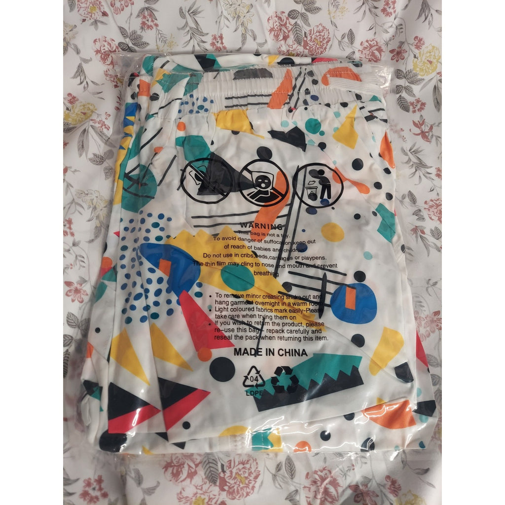 Womens 2 Piece Shorts Set L Multicolor Crop Top 90s Retro Geometric Print