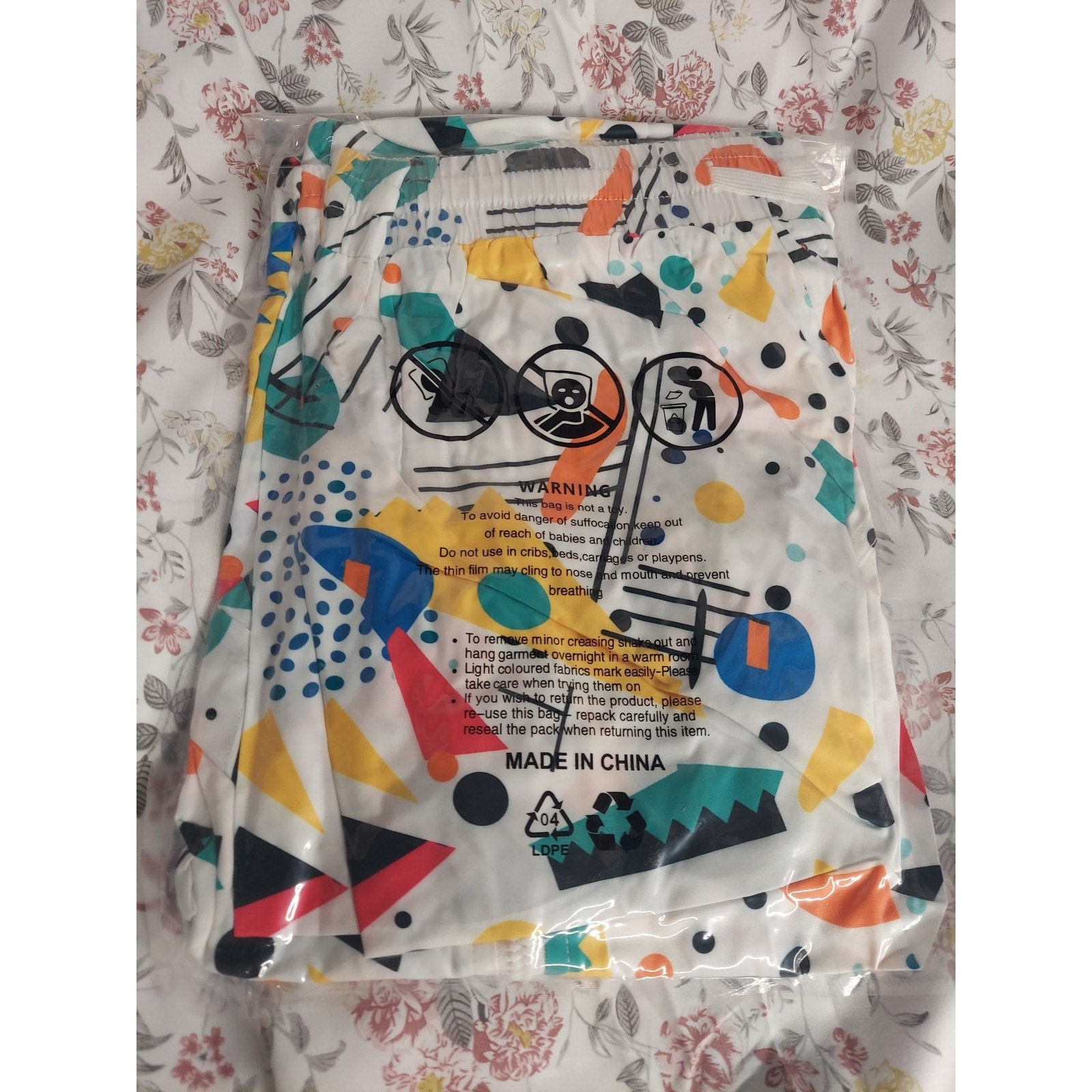 Womens 2 Piece Shorts Set L Multicolor Crop Top 90s Retro Geometric Print