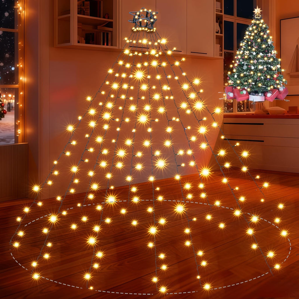 Christmas Tree Lights Outdoor Star Topper Waterfall String Holiday Decoration