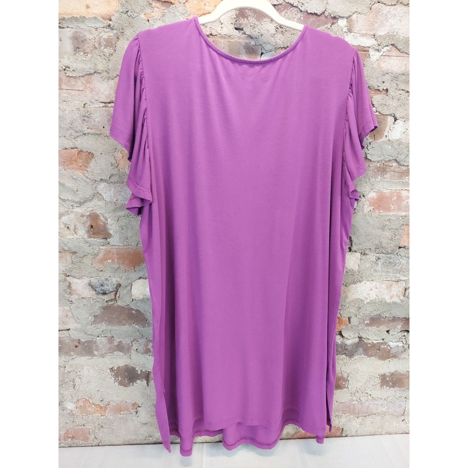 Roaman's Womens Tunic Top Plus Size 18/20 L Purple Lace Up Flutter Sleeve