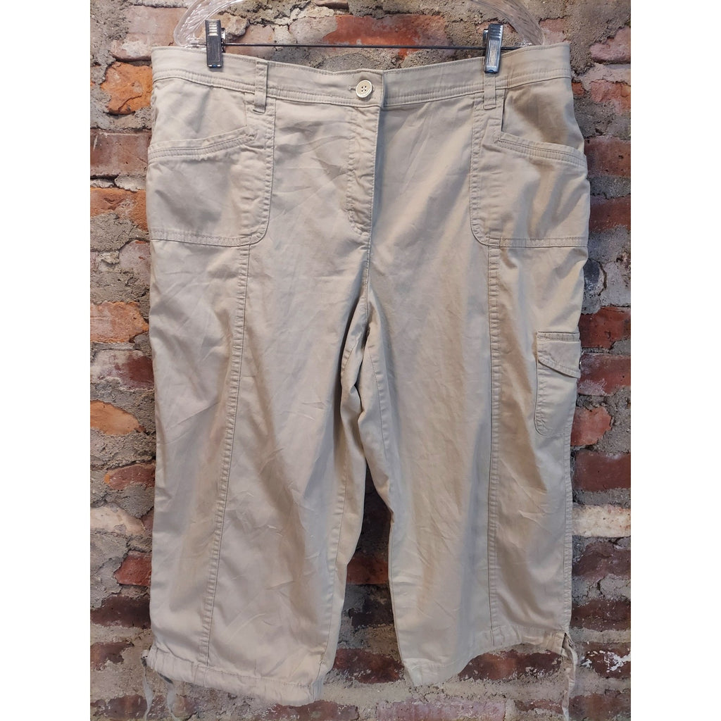 Karen Scott Womens Capri Pants Size 18 Khaki Cotton Blend Cargo Drawstring Hem