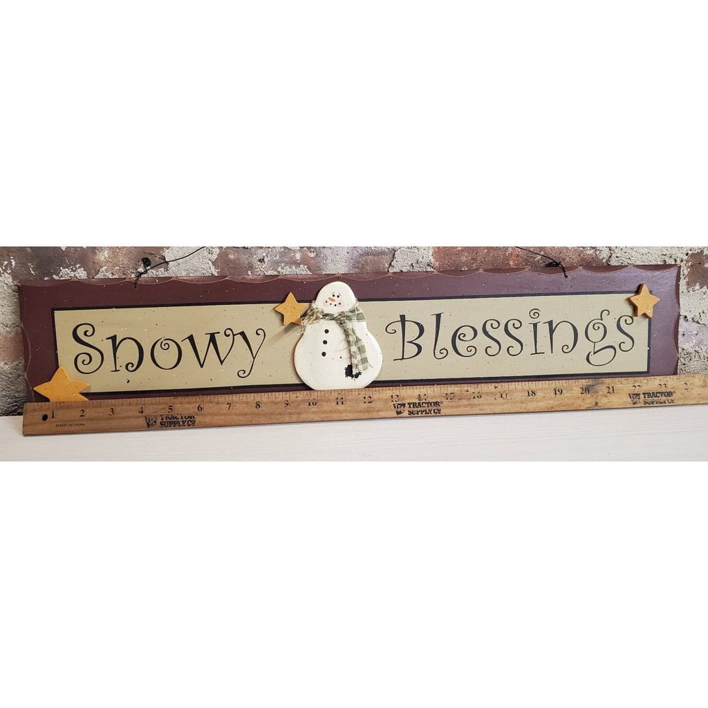 Winter Decor Snowy Blessings Snowman Sign Primitive Farmhouse Holiday Rustic