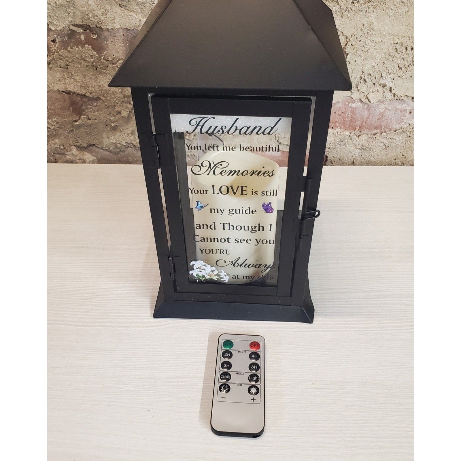 Husband Memorial Lantern LED Candle Remote Control Timer Remembrance Gift Black
