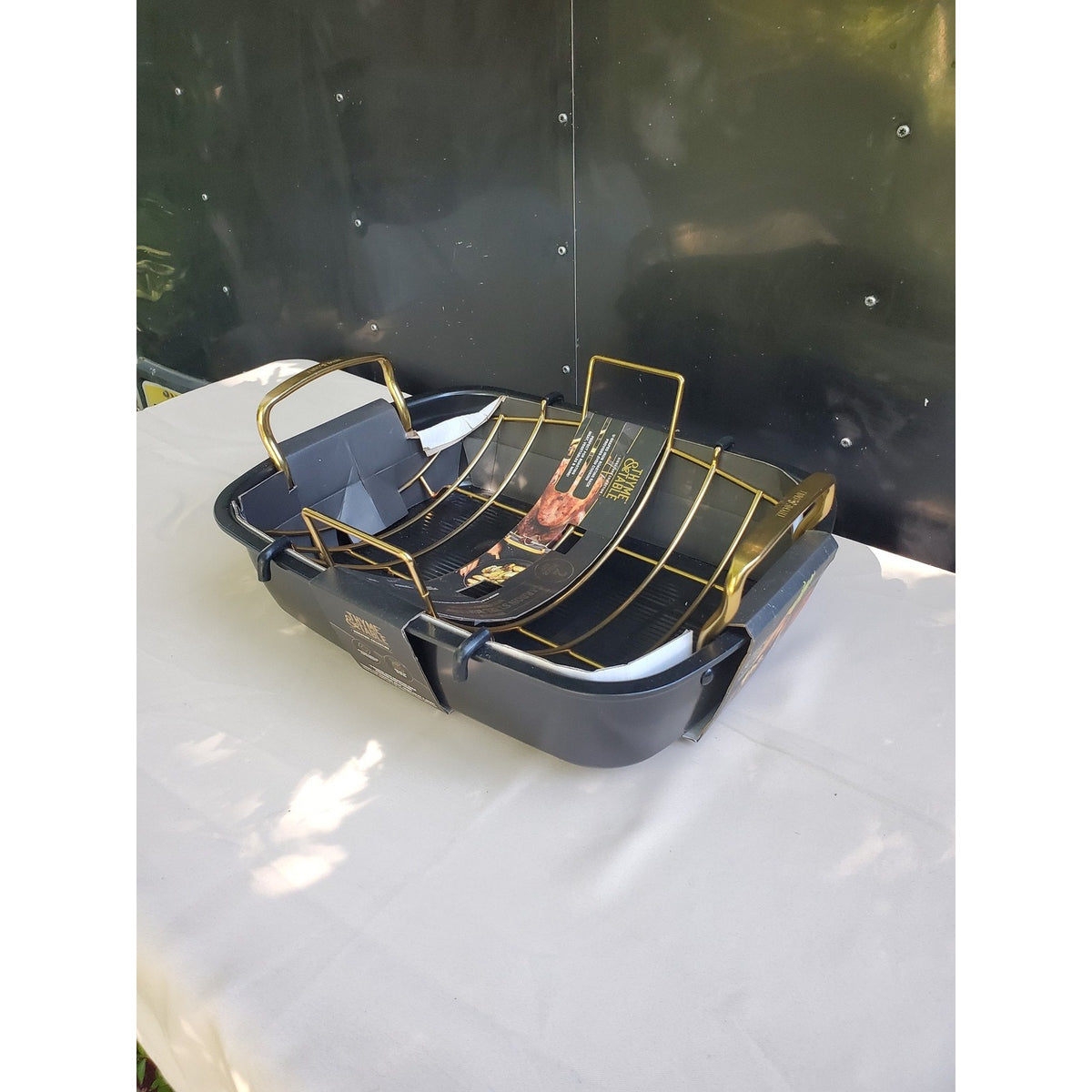 THYME & TABLE Roasting Pan Carbon Steel Non-Stick Removable Rack Oven Safe 25lb