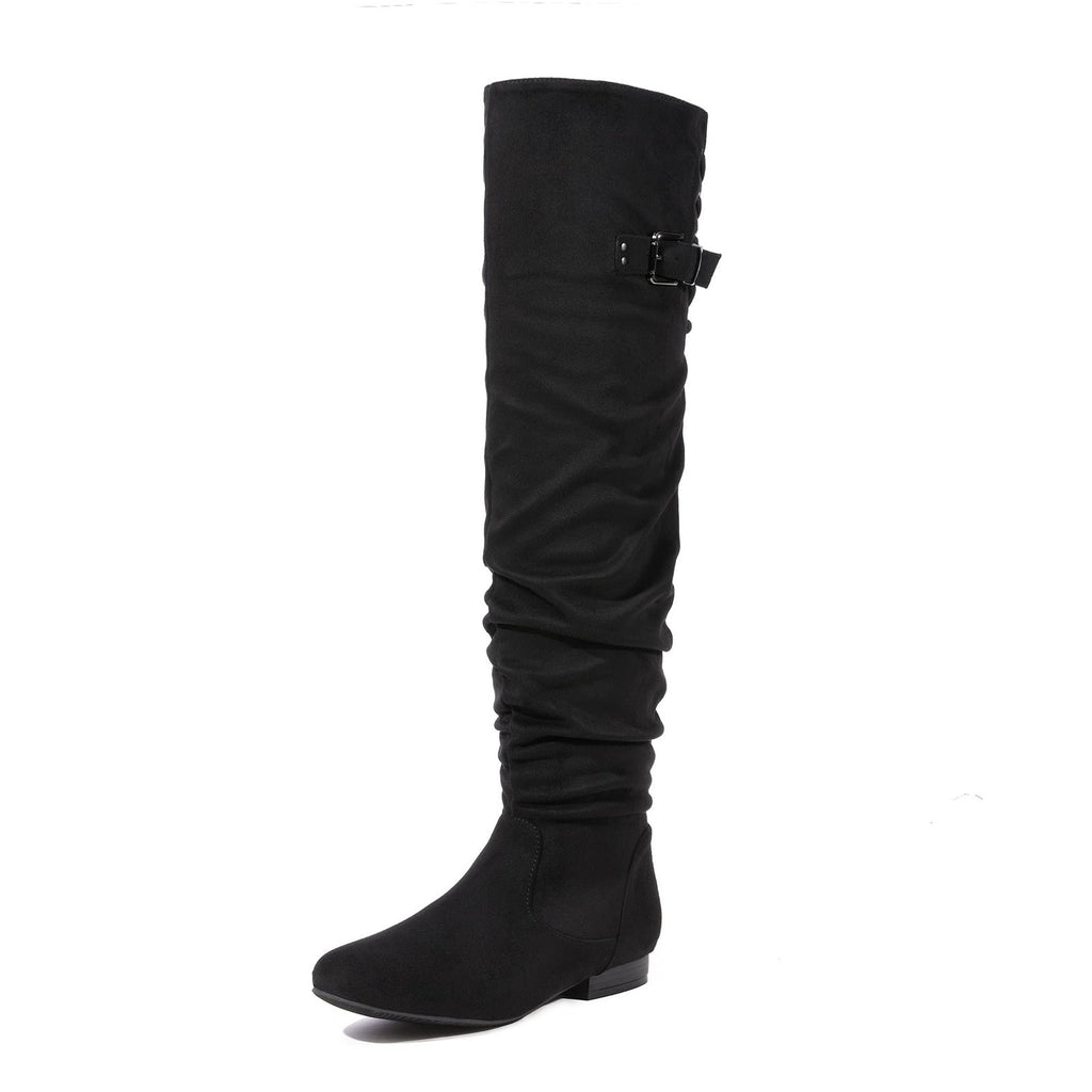Womens Over The Knee Boots Flat Heel Black Faux Suede Slouchy Size 9.5 Lace Up