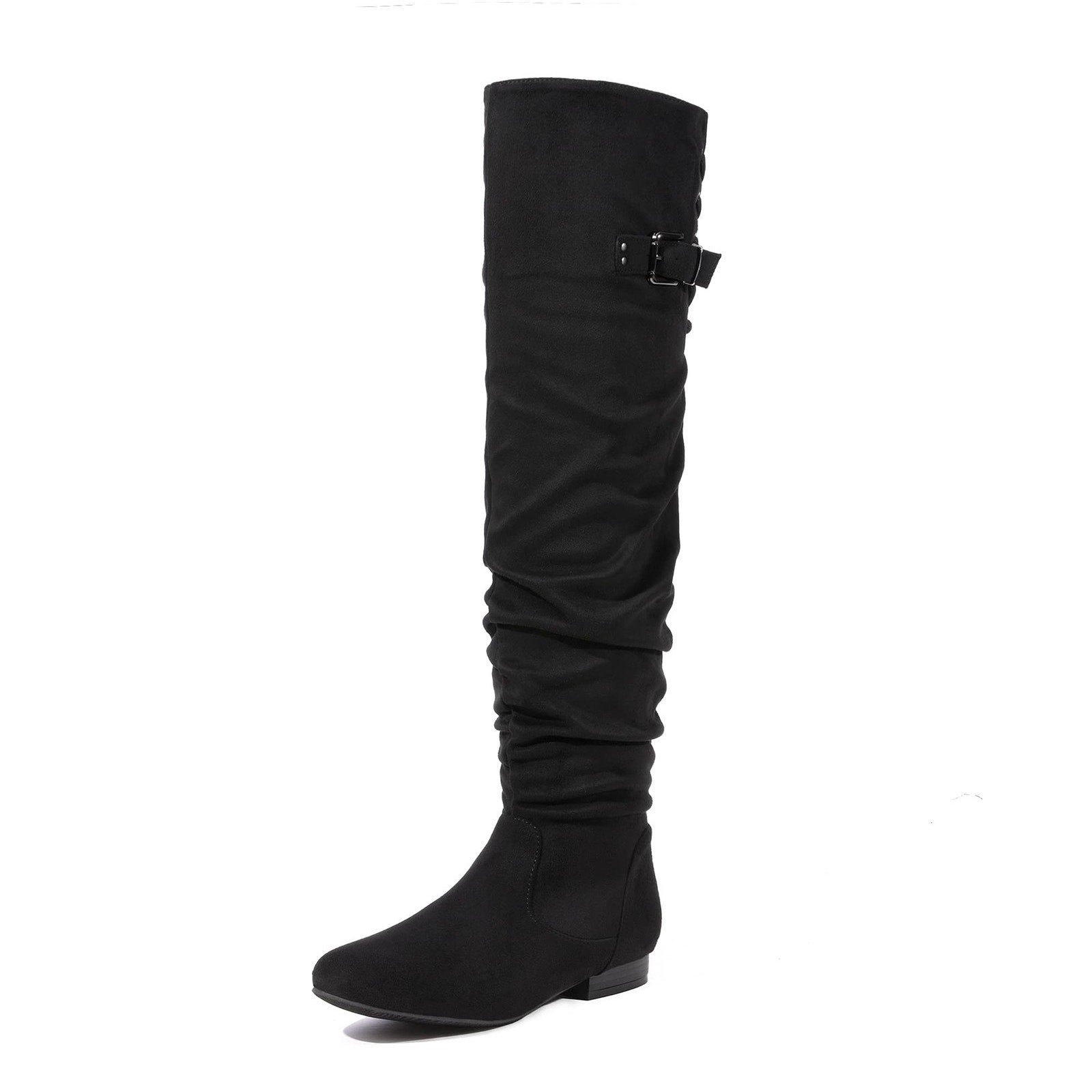 Womens Over The Knee Boots Flat Heel Black Faux Suede Slouchy Size 9.5 Lace Up