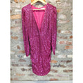 Parker Womens Fuchsia Sequin Mini Dress Size 8 Long Sleeve V Neck Ruched Bodycon
