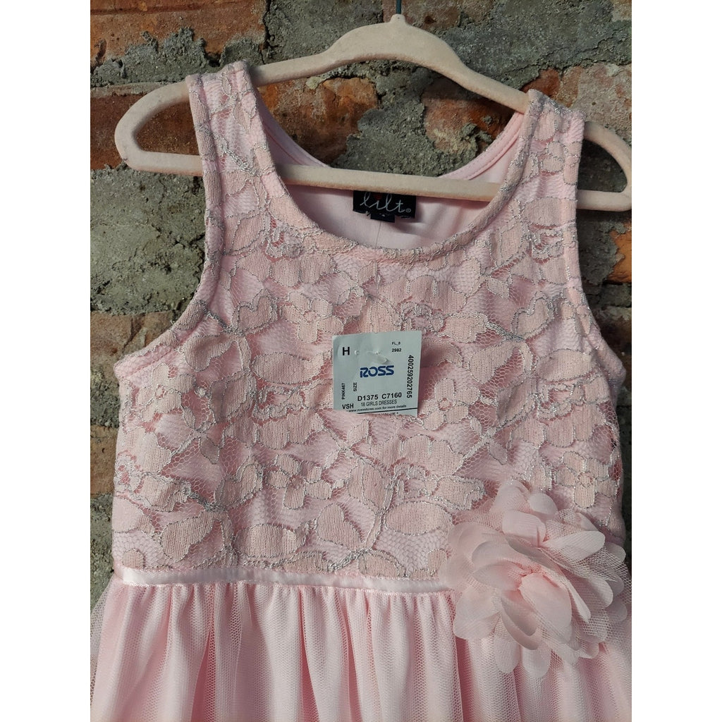 Lilt Girls Pink Dress Size 4 Lace Bodice Tulle Skirt Ruffle Floral Applique