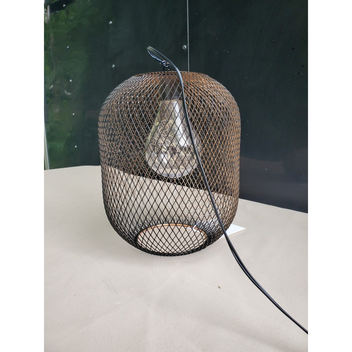 Industrial Rustic Bronze Metal Mesh Cage Pendant Light 12" Edison Bulb Plug In