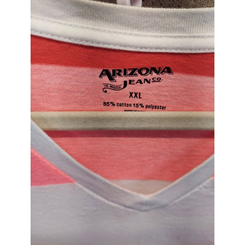 Arizona Jean Co Mens T Shirt XXL Red White Striped V-Neck Short Sleeve Cotton