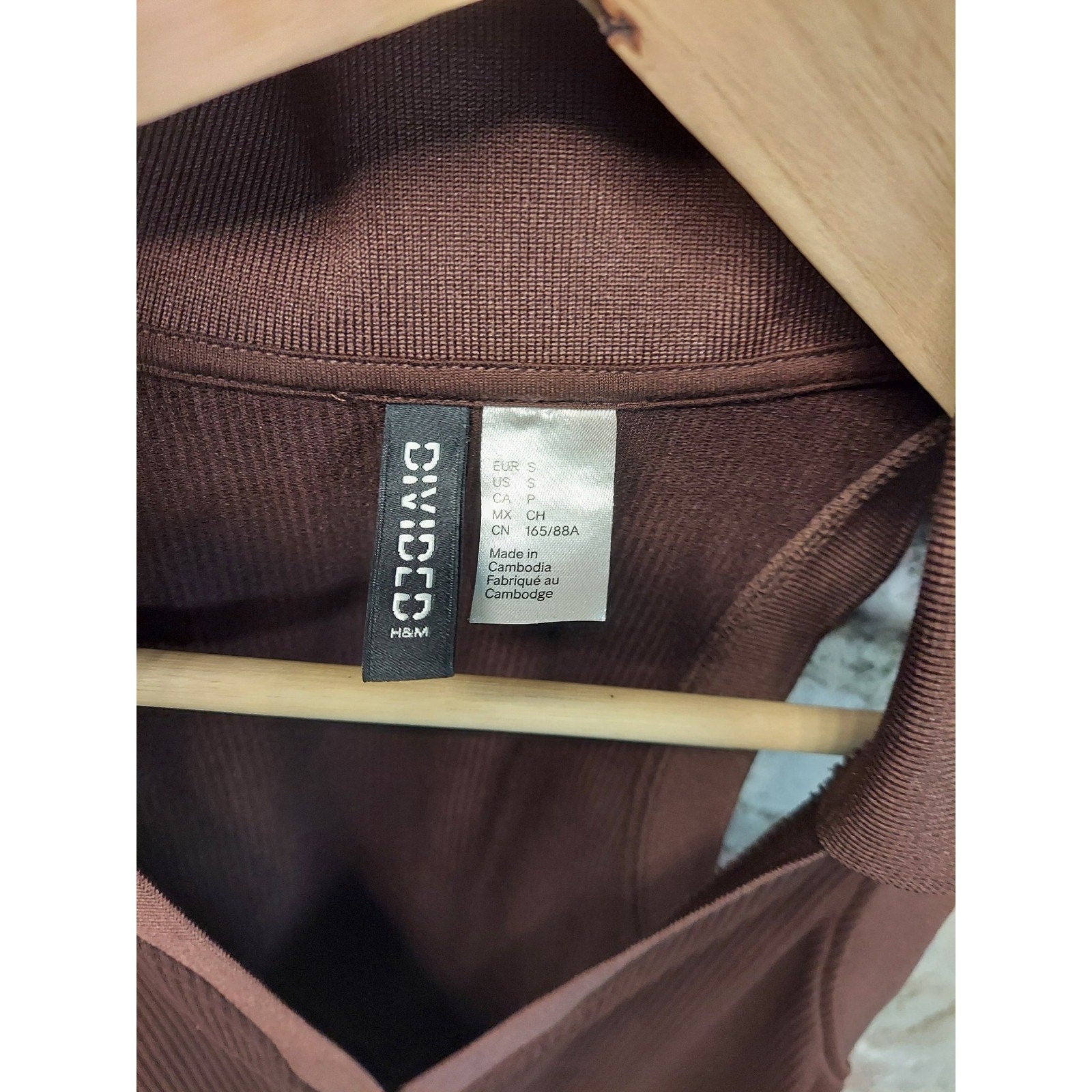 H&M Womens Dress S Brown Ribbed Collared Sleeveless Button Front Mini Bodycon