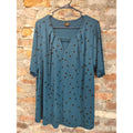 Worthington Woman Womens Tunic Top 1X Teal Blue Brown Polka Dot V Neck Pleated