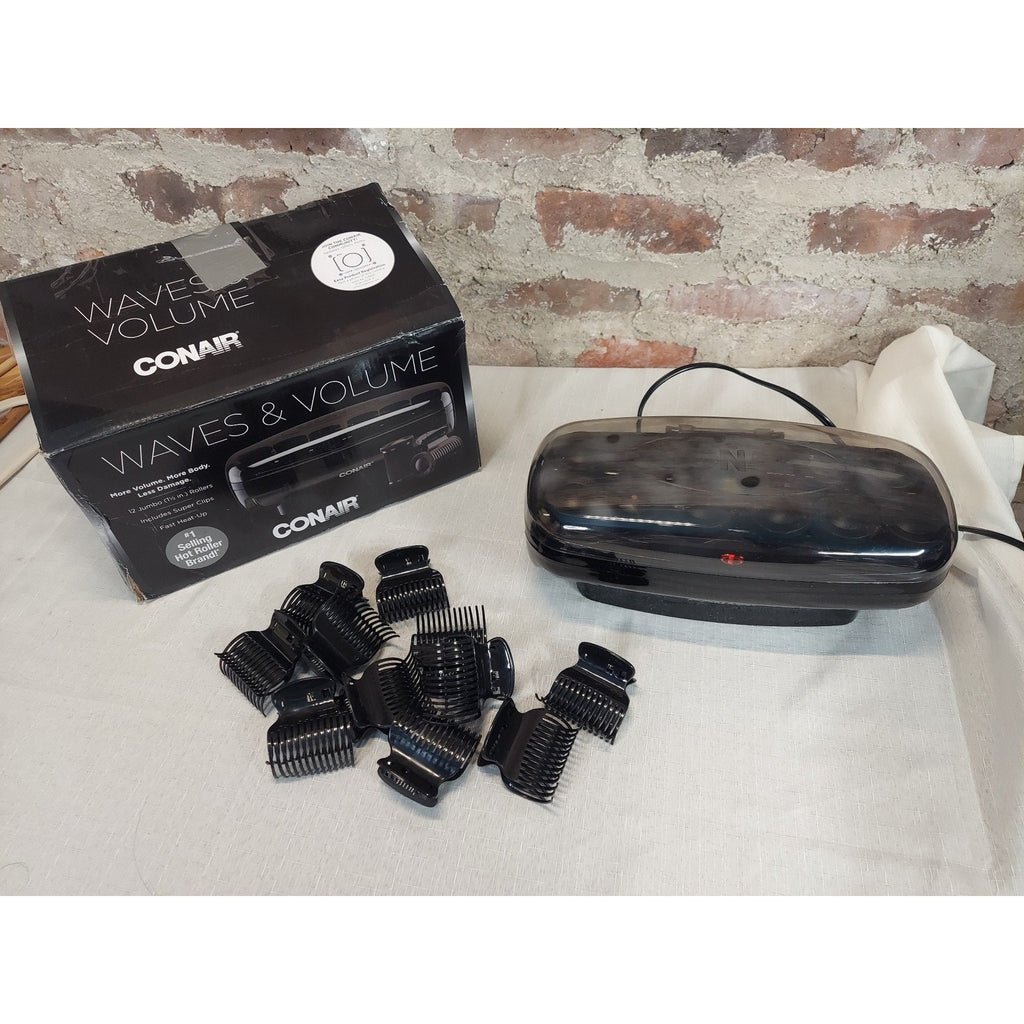 Conair Hot Rollers Hair Setter Waves Volume Jumbo 12 Rollers Clips Fast Heat