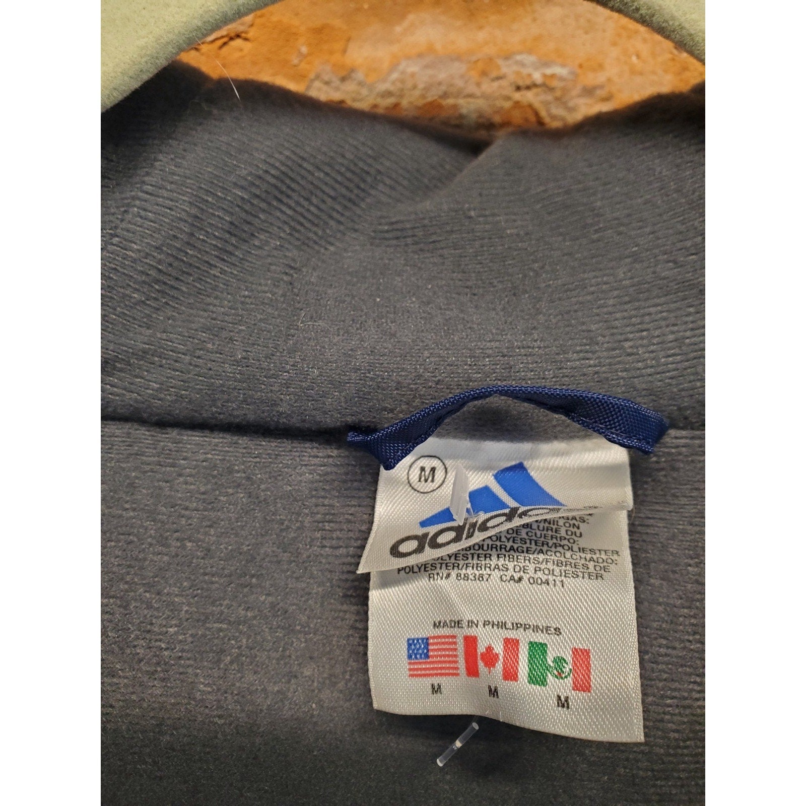 Adidas Mens M Navy Blue Hooded Windbreaker Jacket Full Zip 3 Stripe