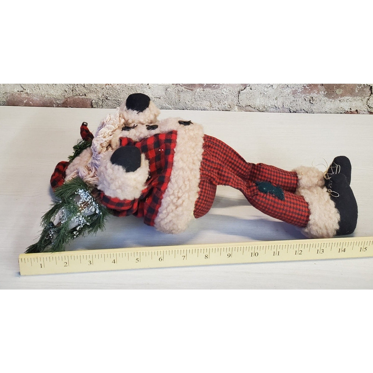 Christmas Santa Plaid Buffalo Check Dangle Legs Plush Figurine Farmhouse Rustic