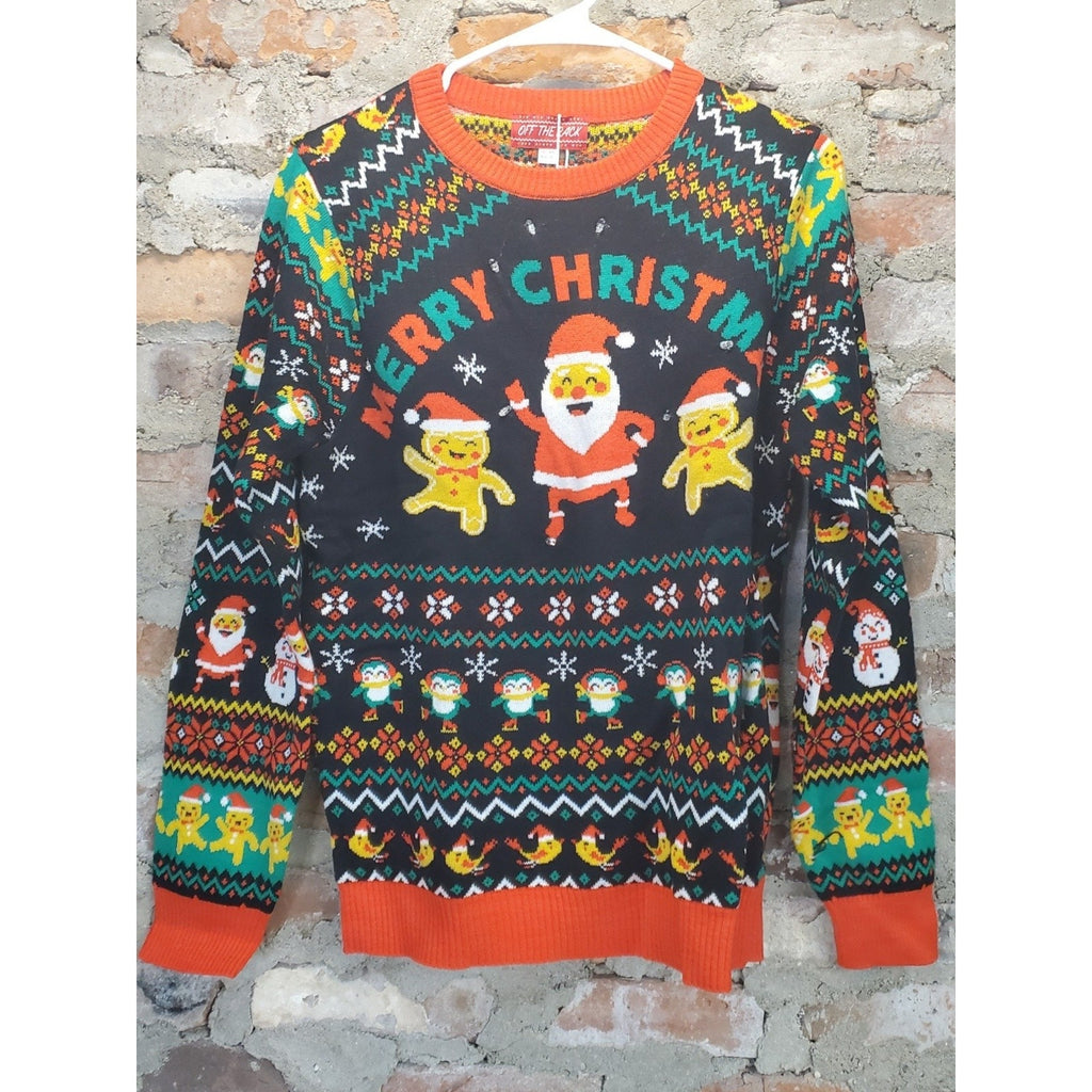 OFF THE RACK Unisex Ugly Christmas Sweater XS Black Multicolor Santa Gingerbread