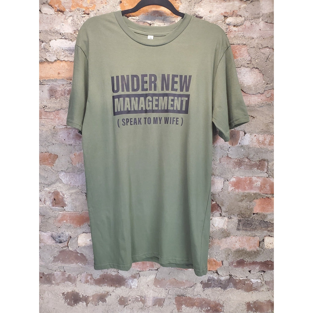 Outlash Wear Mens T Shirt M Olive Green Funny Graphic Tee Under New Management