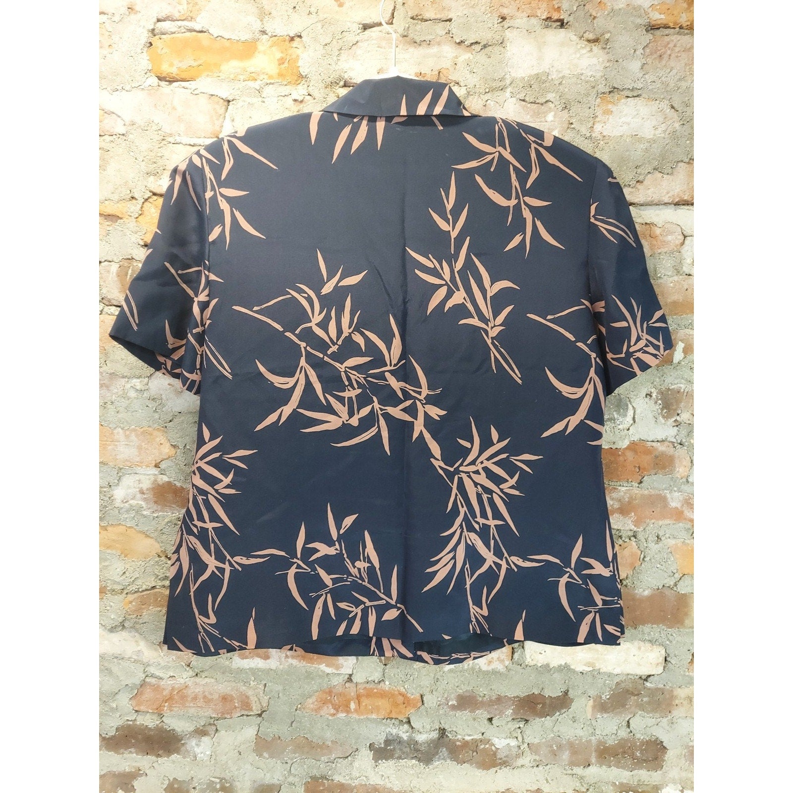 Spenser Jeremy Womens 2 Piece Set Size 16 Navy Peach Bamboo Leaf Print Silk