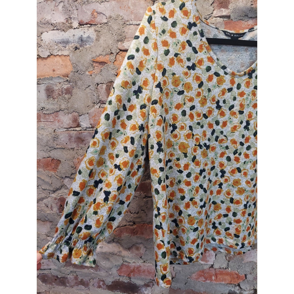 ZAC & RACHEL Womens Blouse XL Multicolor Floral Print V Neck Long Sleeve Ruffle