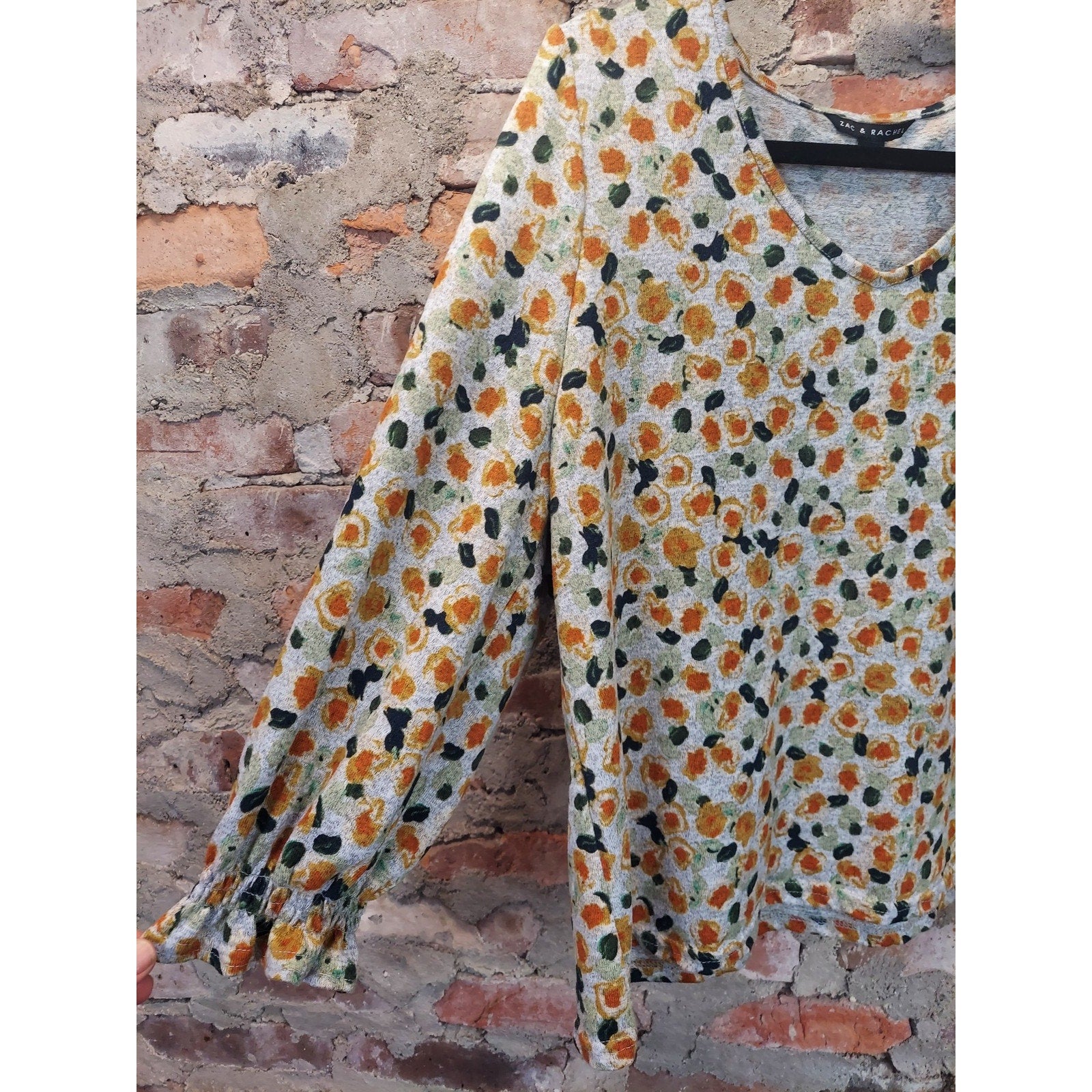 ZAC & RACHEL Womens Blouse XL Multicolor Floral Print V Neck Long Sleeve Ruffle