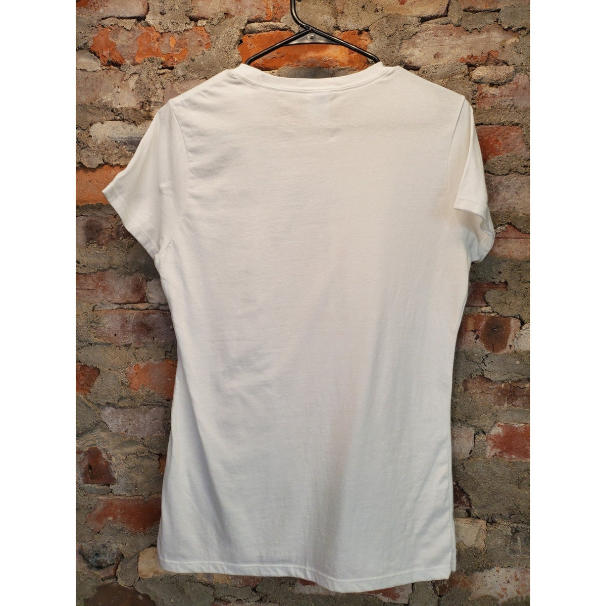 Womens Top Shirt Small White Abstract Graphic Print Short Sleeve