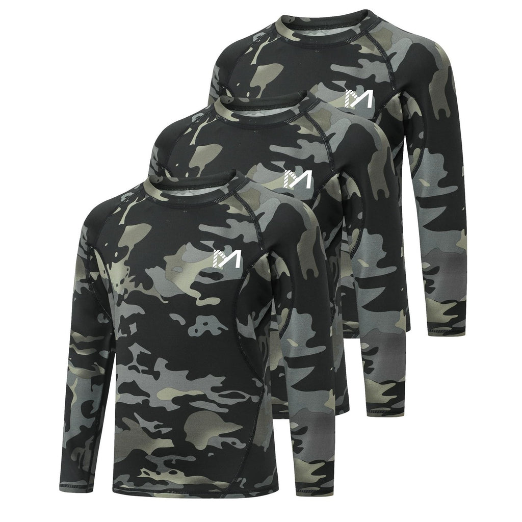 Boys Sz L Camo Athletic Long Sleeve Shirt L Quick Dry Compression 3 Pack
